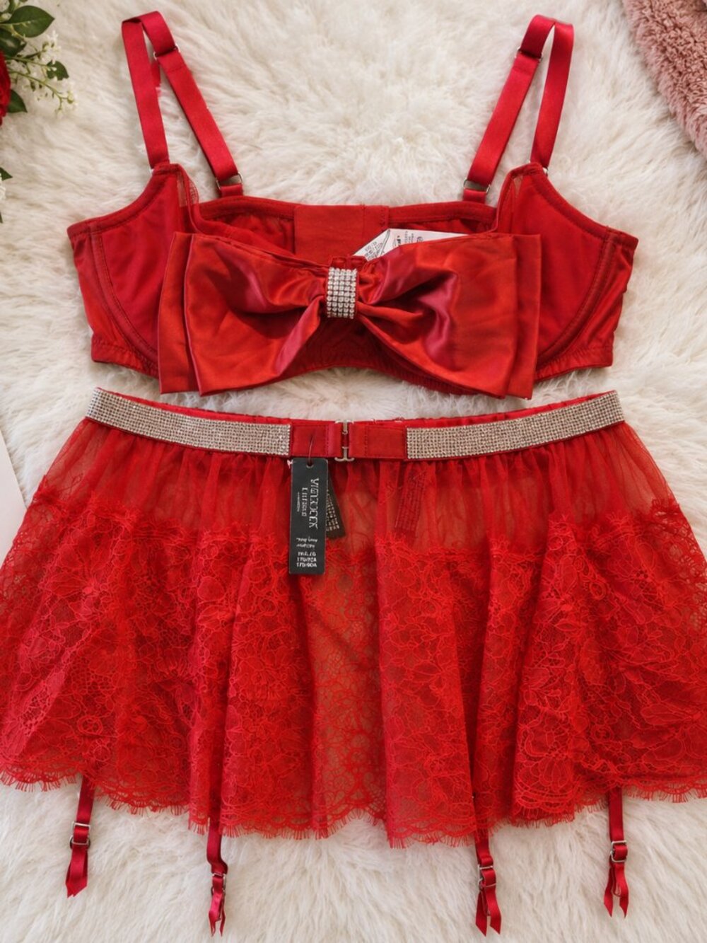 106 Victoria's Secret Very Sexy Red Bra & Rhinestone Garter Skirt ❤️